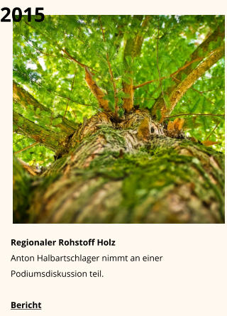 2015 Regionaler Rohstoff Holz Anton Halbartschlager nimmt an einer Podiumsdiskussion teil. Bericht